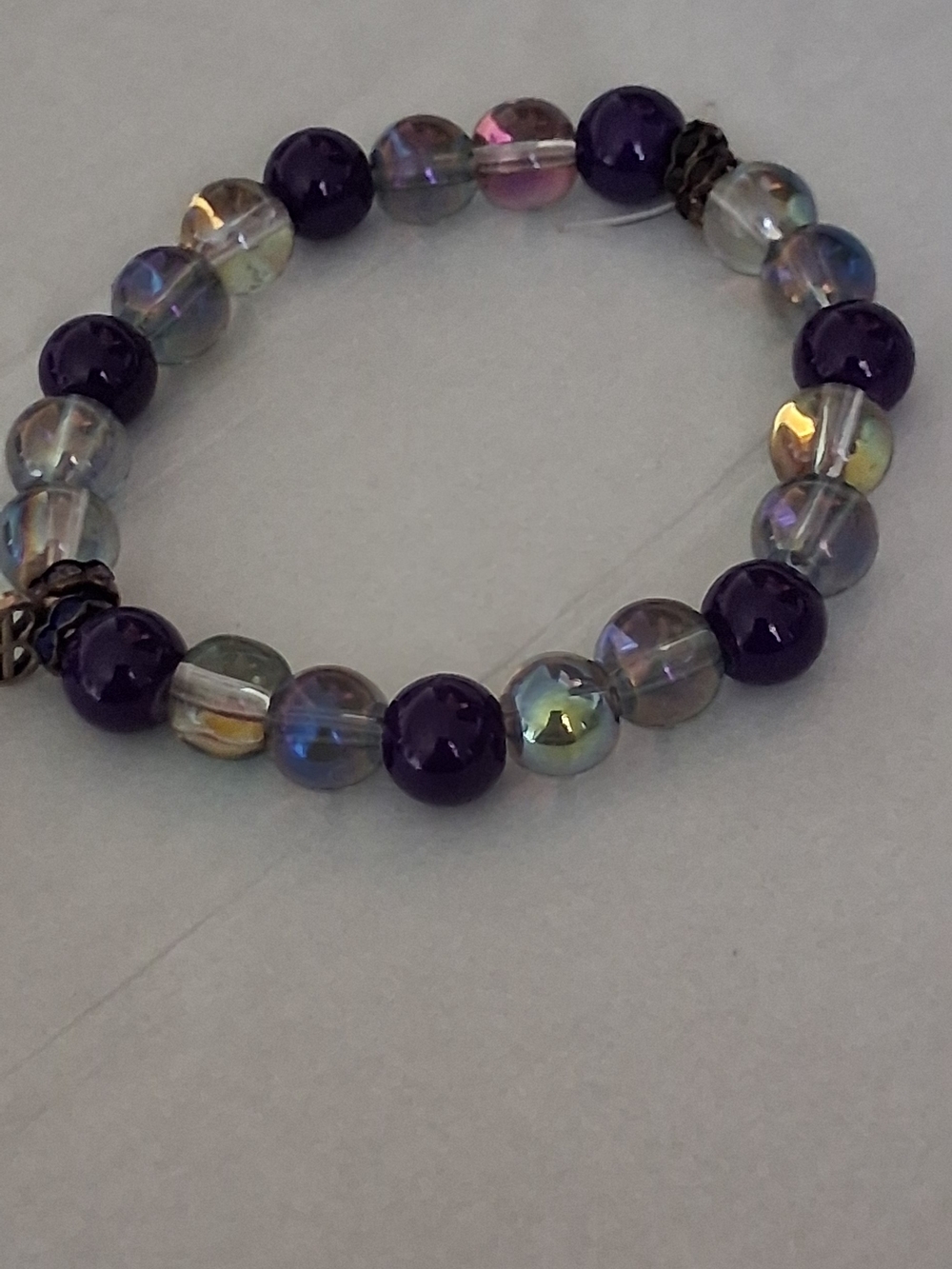 Amethyst & Iridescent Glass Bead Stretch Bracelet